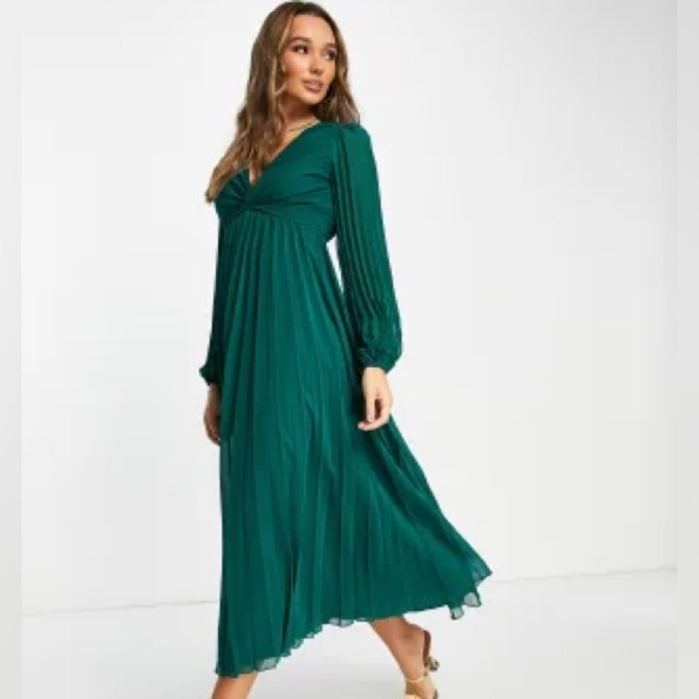 ASOS Elegant Green Pleated Maxi Dress